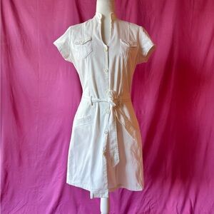 Vintage White Safari Shirt Dress – Size M